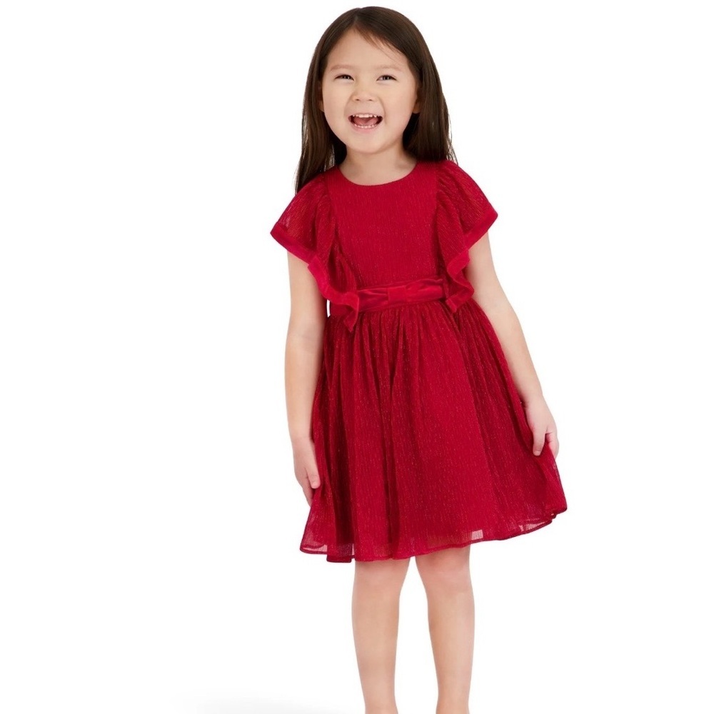 Kensie Girl Red Metallic Holiday Party Dress 3T Velvet Ruffle Christmas‎ NWT